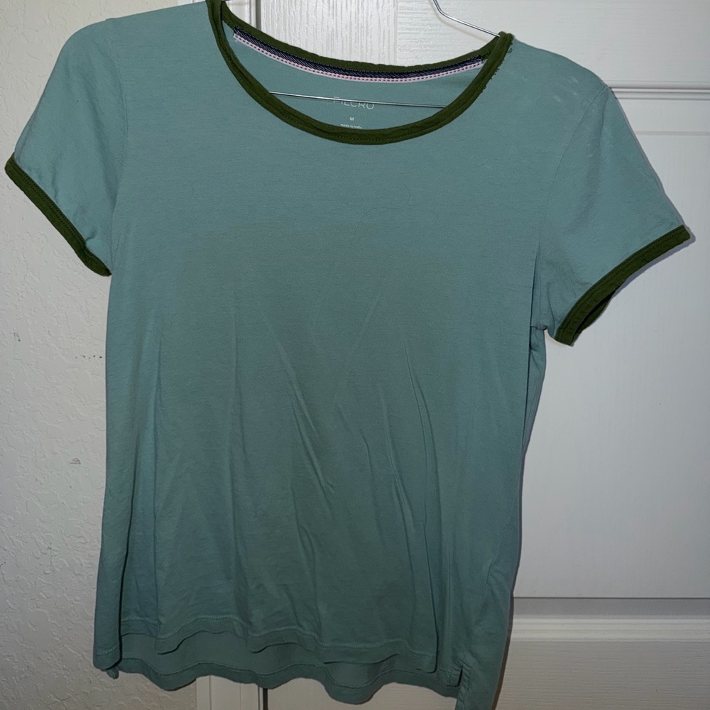 Pilcro Short Sleeve Ringer Tee in Sage with Olive Trim
